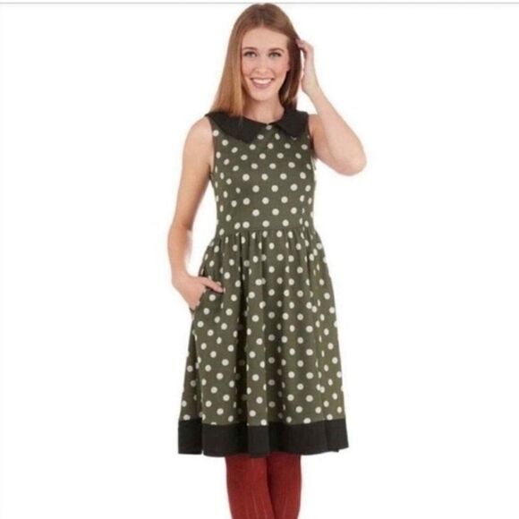 MODCLOTH 𝅺Bea & Dot pin up flare polka dot dress XS - Picture 1 of 8